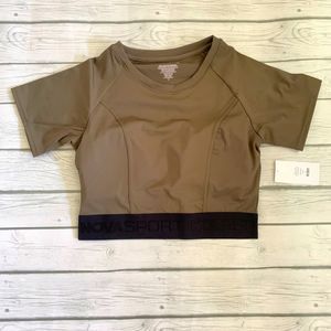 Fashion Nova Ready for It Active top sculpt tech cropped Olive green large NWT